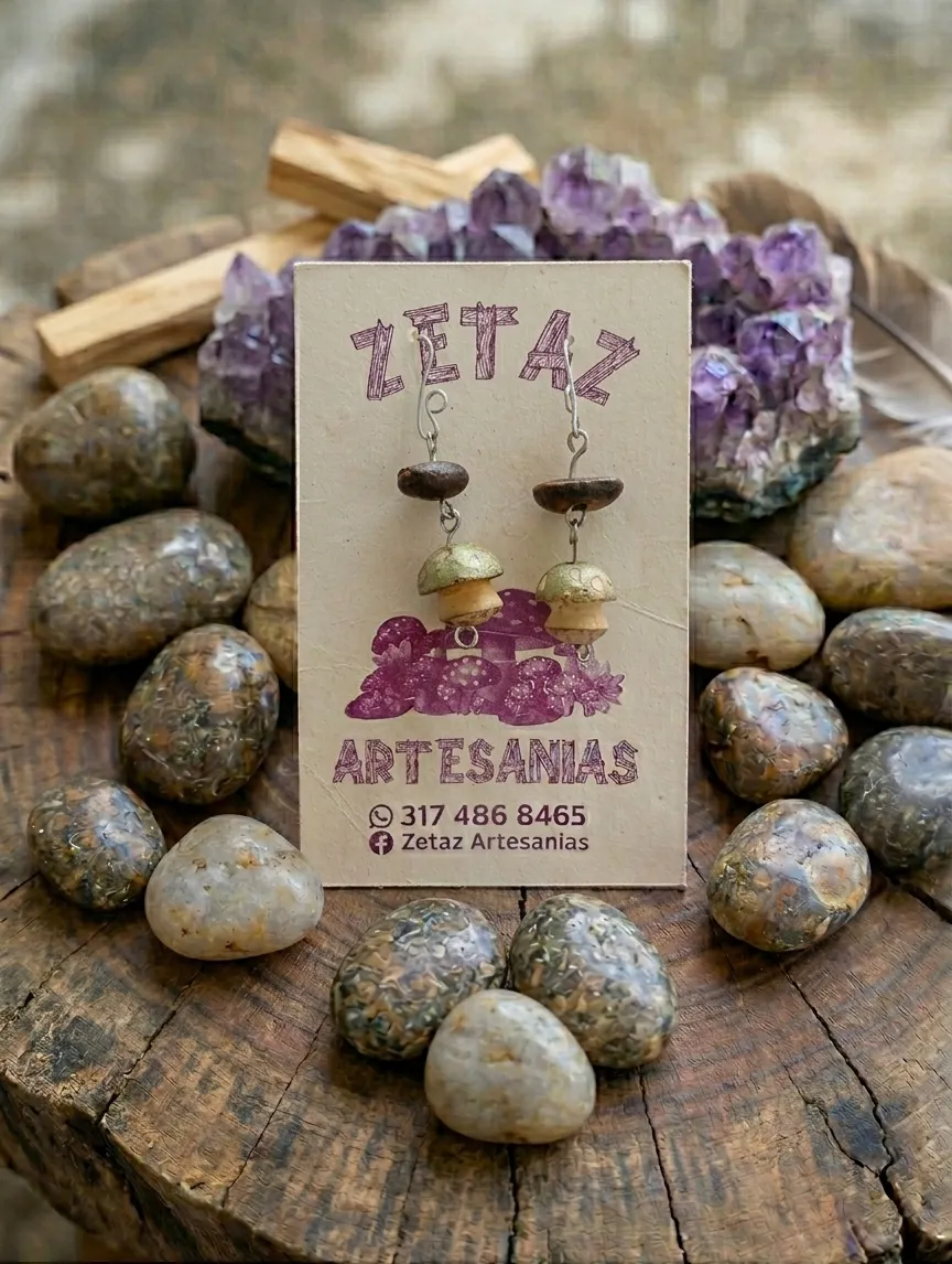 Aretes · palma de cera y café